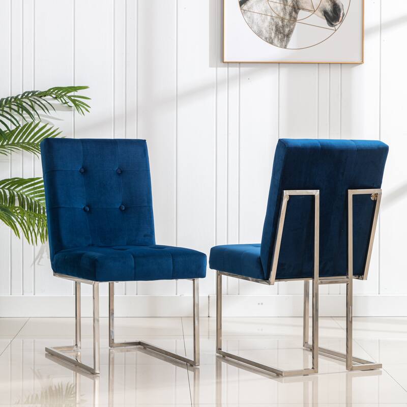 Home Beyond Velvet Upholstered Dining Side Chairs Set of 2, Navy Blue - Set of 2 - Blue