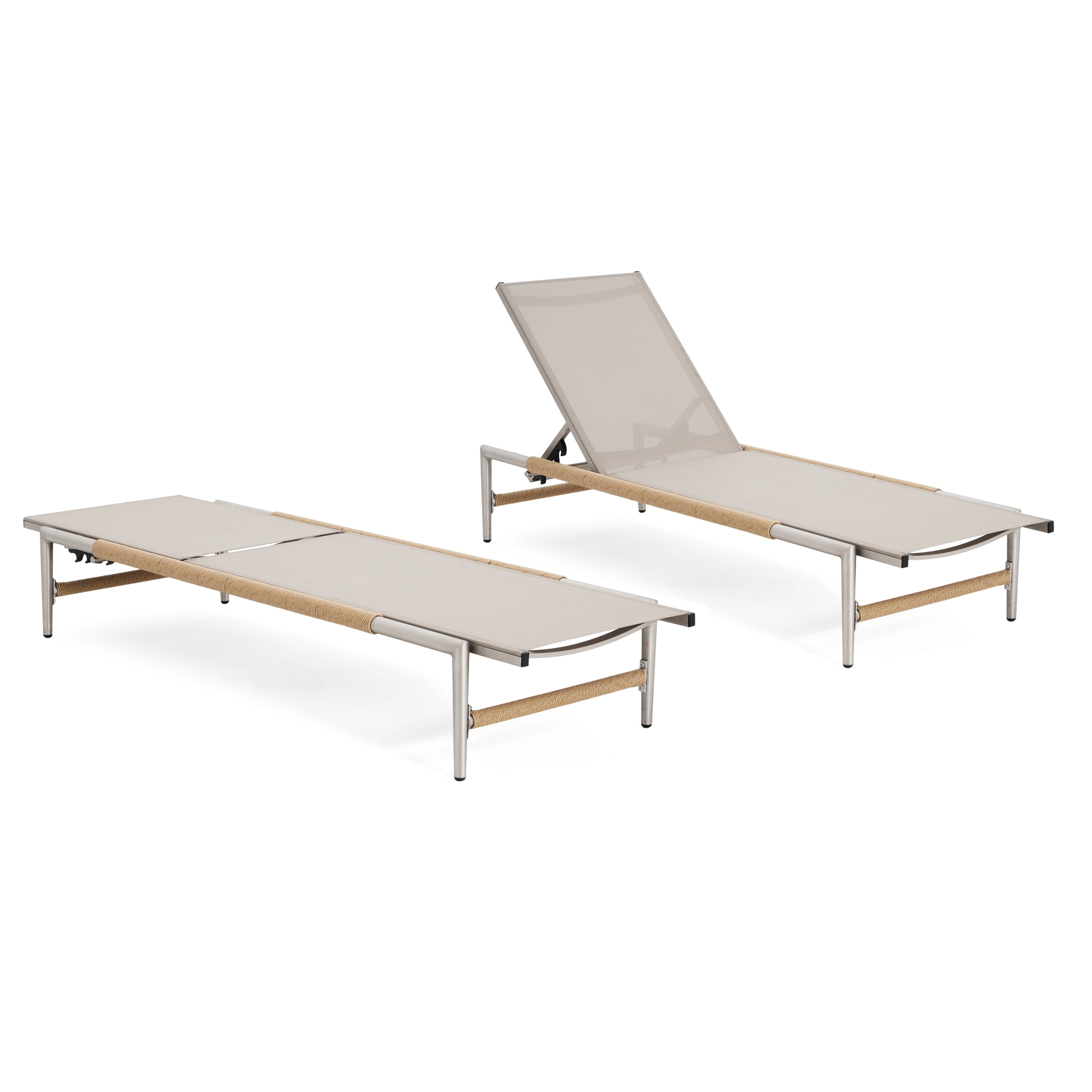 Roomfitters Hargrove Outdoor Aluminum Chaise Lounge Set with Rope Wrapped Legs, Silver and Natural