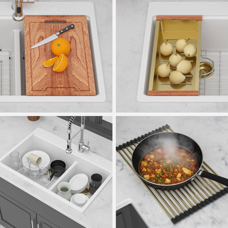 Granite Composite Double Bowl (60/40) Workstation Topmount Drop-in Kitchen Sink