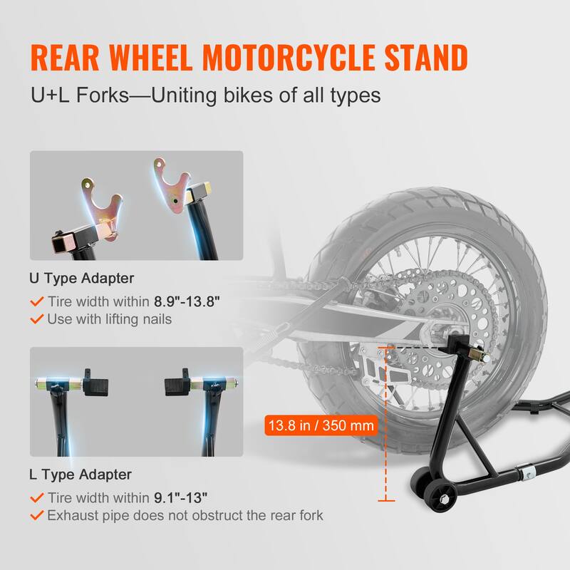 Motorcycle Stand Lift, Lift Stand, Front and Rear Wheel Fork Stand, U+L Fork Swingarm Spool