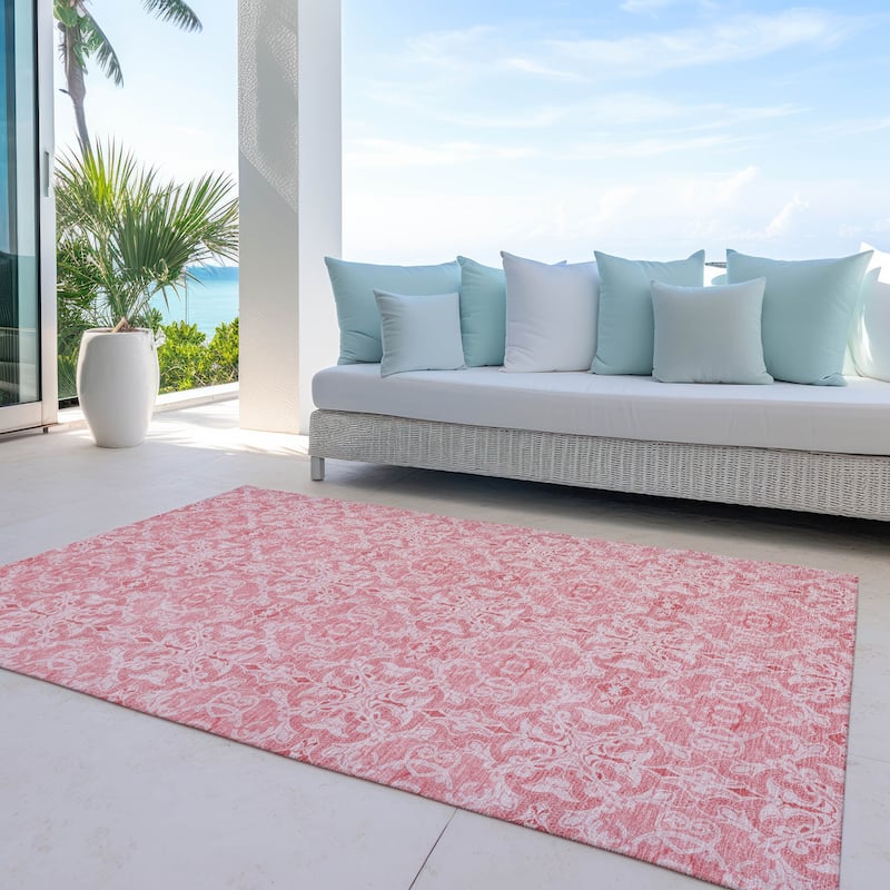 Machine Washable Indoor/ Outdoor Chantille Traditional Medallions Rug - Pink - 5' x 7'6"