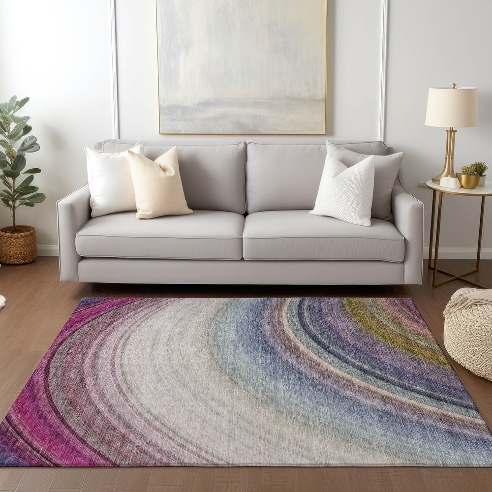 Machine Washable Indoor/ Outdoor Chantille Abstract Wave Rug
