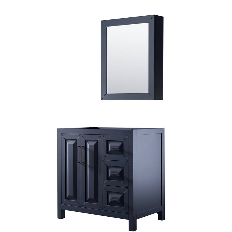 Wyndham Collection Daria 35" Single Free Standing Vanity Cabinet - - Dark Blue / Matte Black Hardware