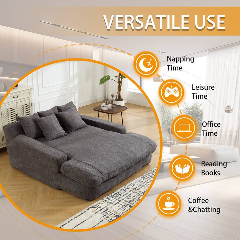 Chenille Upholstered 2-seater Deep Seat lazy sofa bed With 5 back pillows