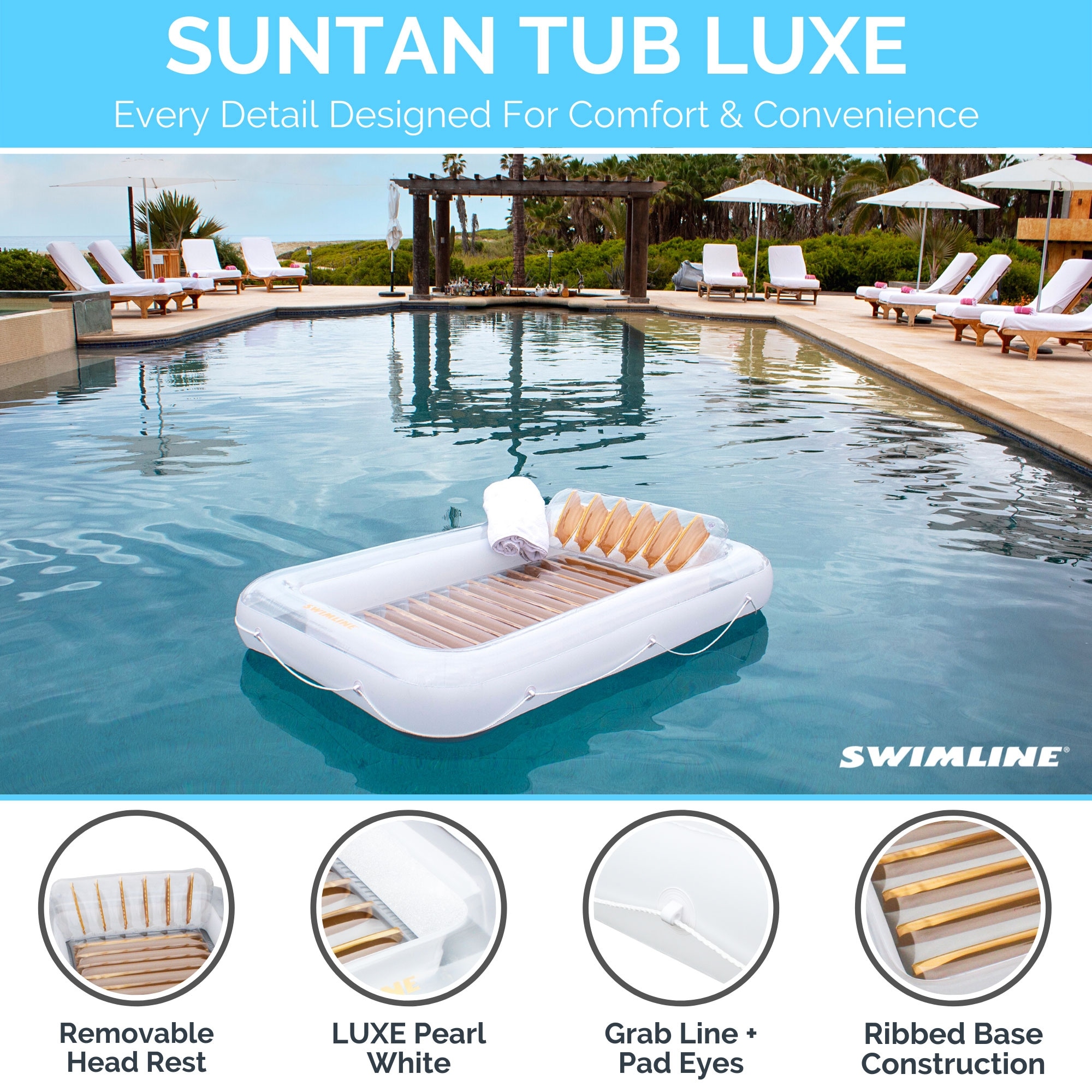 Swimline Luxe Edition Inflatable Suntan Tub Floating Pool Lounger