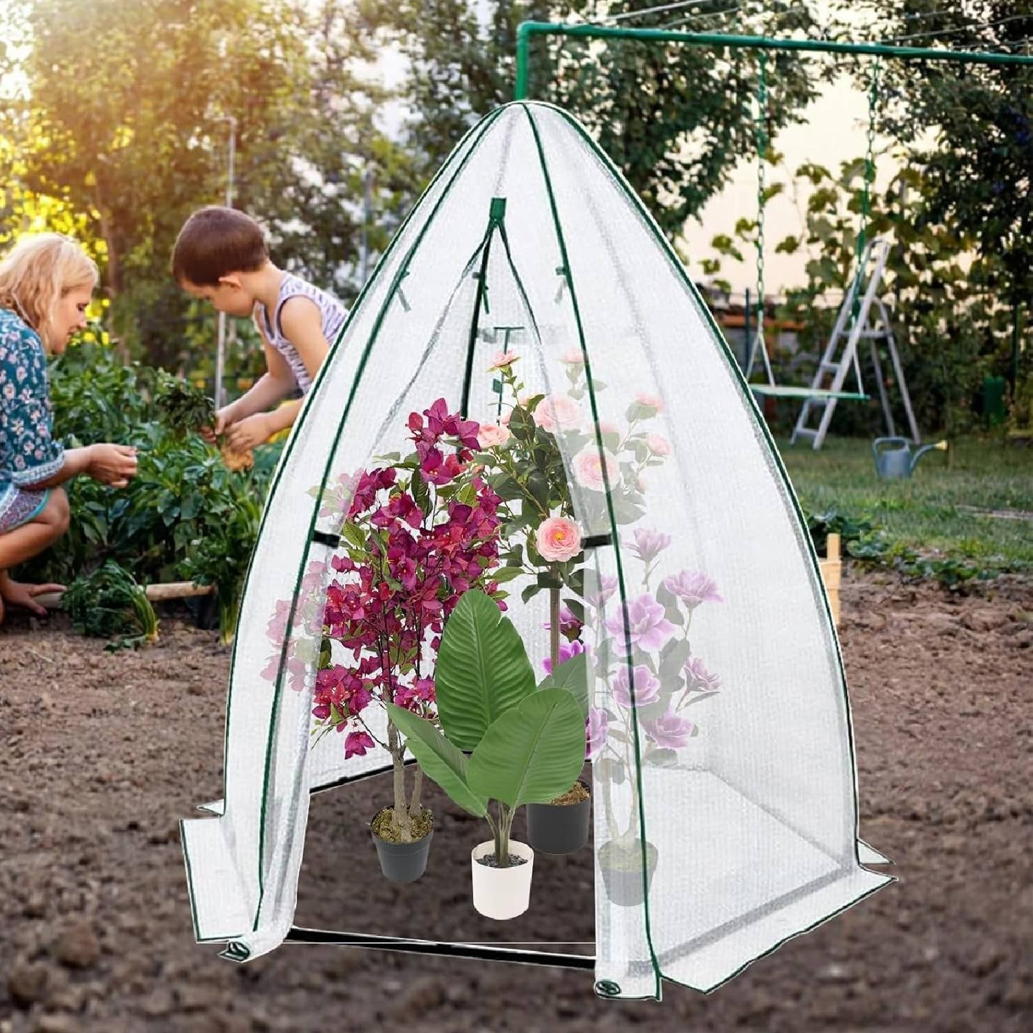 54"x 54"x 71" Greenhouse Tent with Durable PE Cover for Outside Vegetables Flowers Fruits, White
