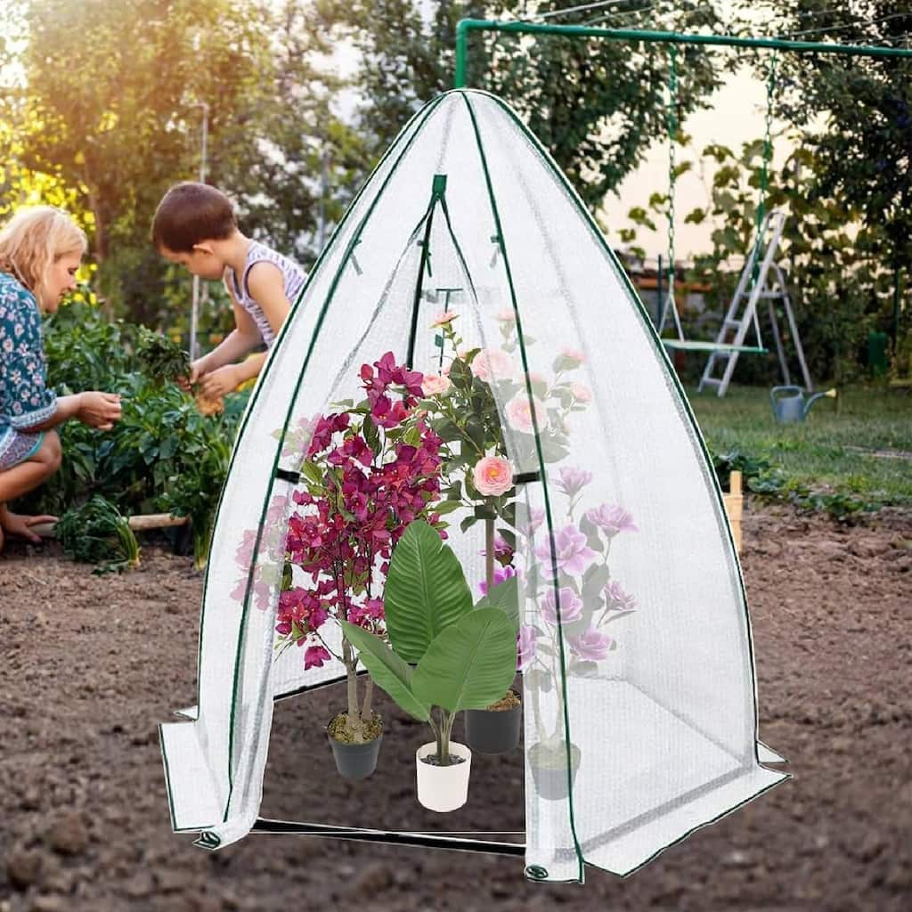 54"x 54"x 71" Greenhouse Tent with Durable PE Cover for Outside Vegetables Flowers Fruits, White