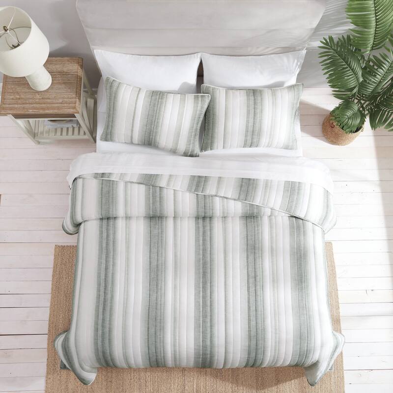 Tommy Bahama La Prisma Stripe Texture Reversible Cotton Bedding (Beige, 3 Piece Set)