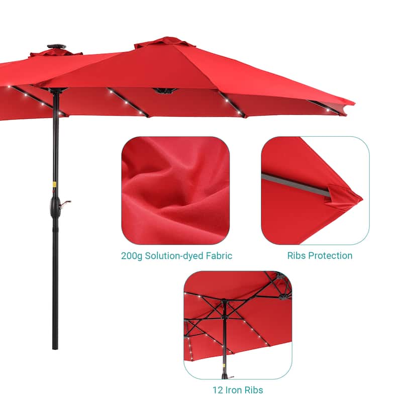 BONOSUKI 15x9ft LED Double-Sided Patio Umbrella Aluminum Large Canopy
