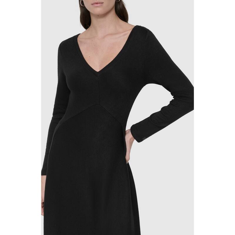 DKNY Asymmetrical Rib Knit Midi Dress - Black - S