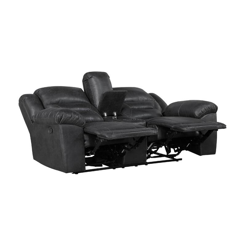 Henry Manual Double Reclining Loveseat w Console, Black Microfiber