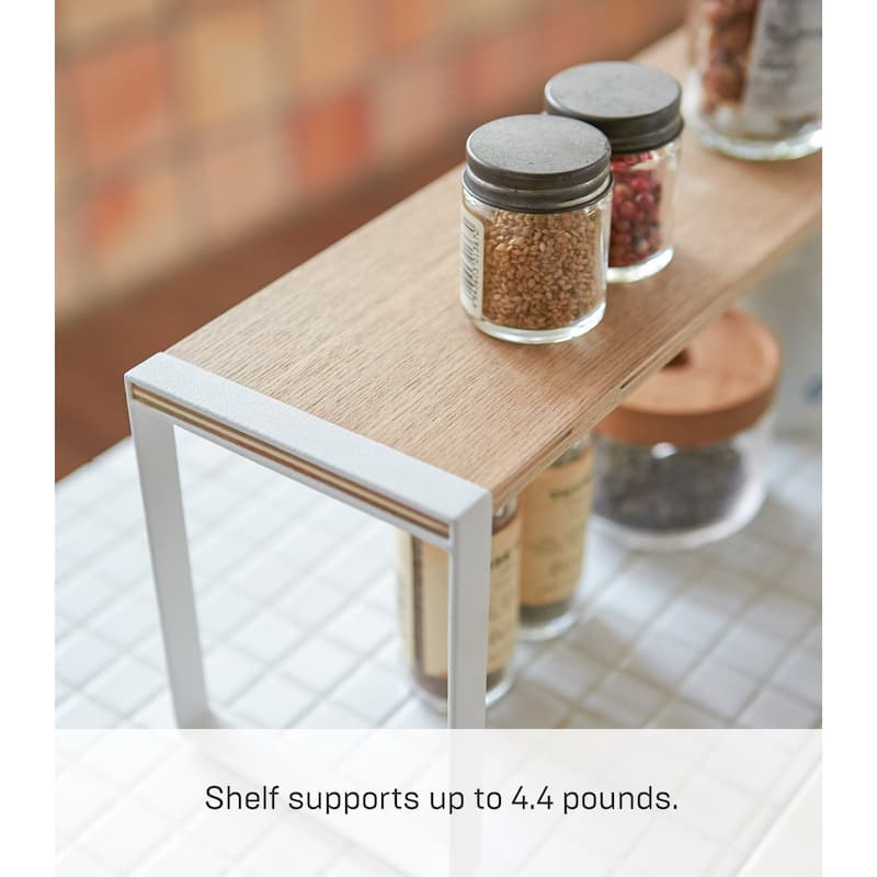 Yamazaki Home Single-Tier Riser, Steel and Wood, Holds 4.4 lbs - L 4.72 x W 15.75 x H 6.1 inches