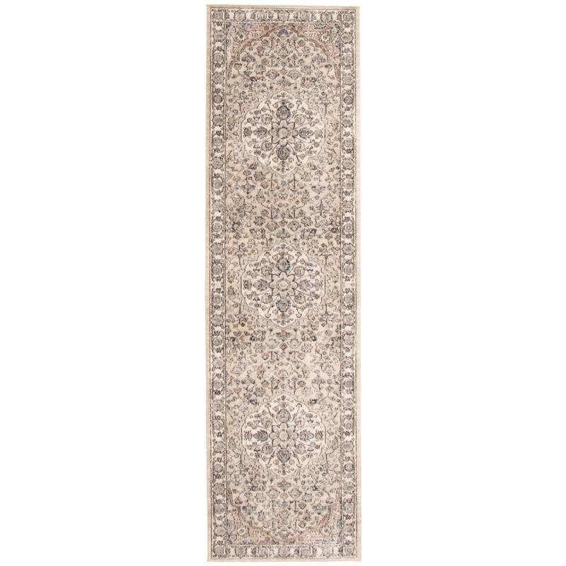 ECARPETGALLERY Oregon Tabriz Traditional Rug - 2'7" x 8'2" Runner - Beige/ Ivory