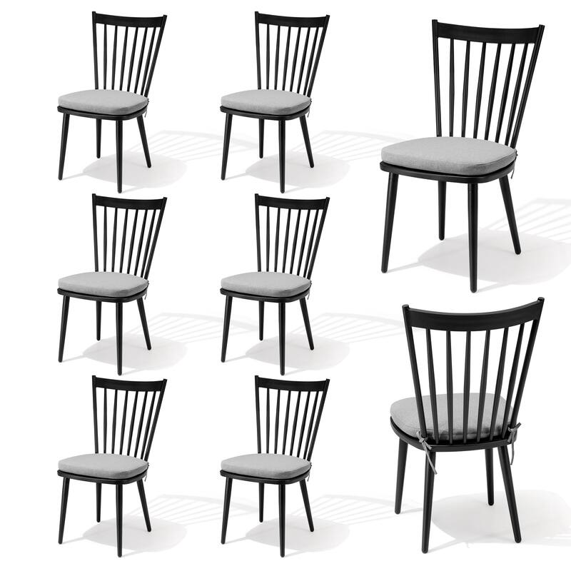 Dining Chairs Aluminum Armless with Cushion Outdoor Patio Kitchen Dining Room - See Picture - Set of 8, Black