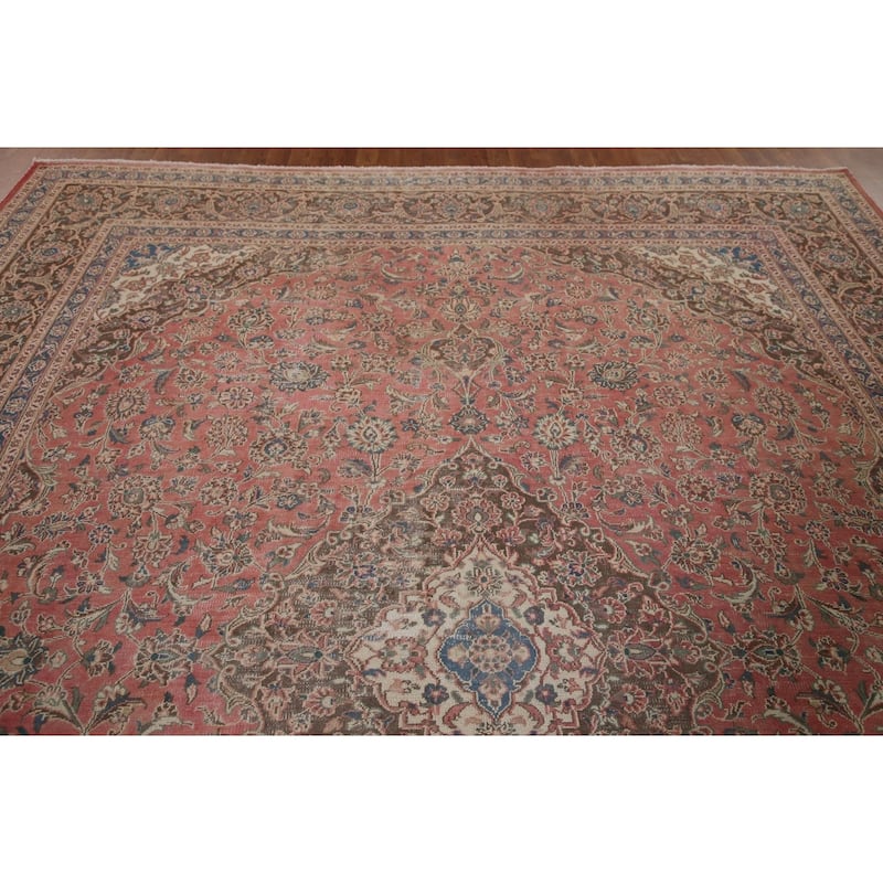 Distressed Mashad Persian Vintage Area Rug Hand-knotted Wool Carpet - 9'9" x 12'7"