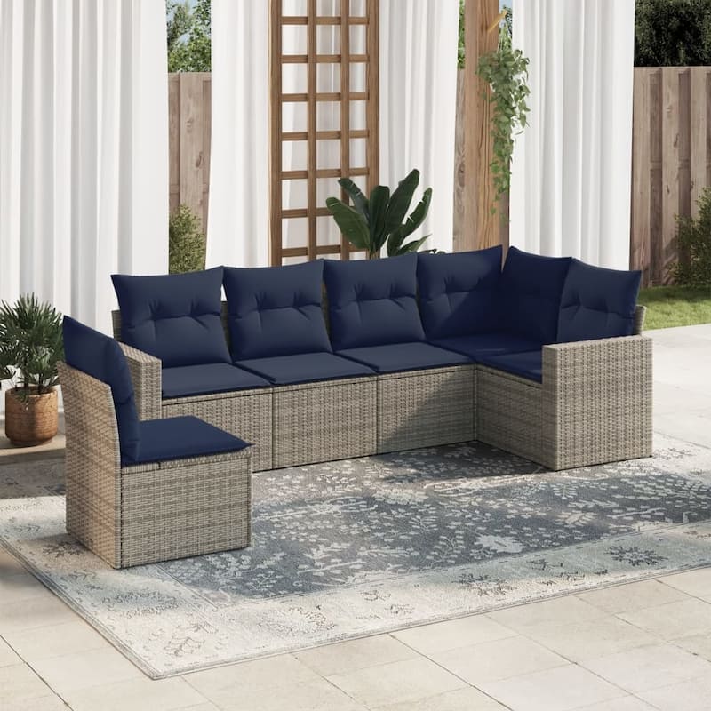vidaXL Patio Sofa Set with Cushions Outdoor Conversation Furniture Poly Rattan - 25.8" x 24.4" x 27.2" - Beige and gray without table