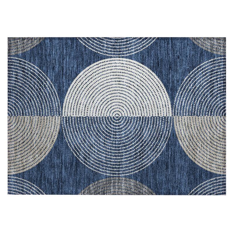 Machine Washable Indoor/ Outdoor Casual Circles Chantille Rug