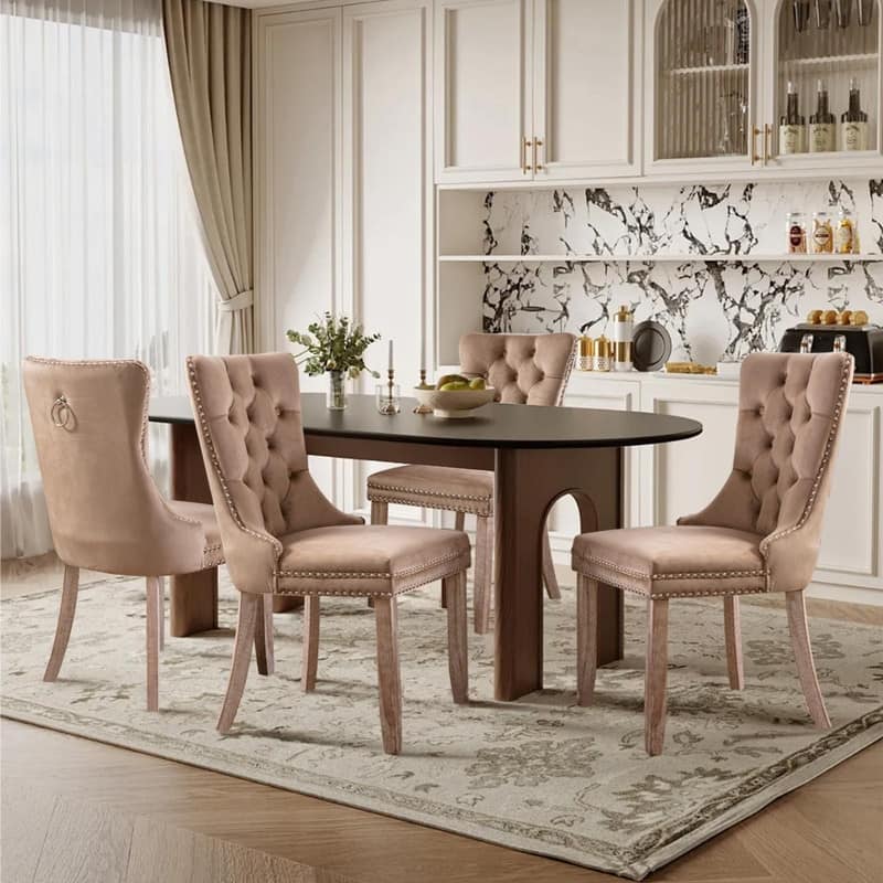 Tufted Naliheads Solid Wood Upholstered Dining Chairs (Set of 4) - Khaki RubberWoodLegs