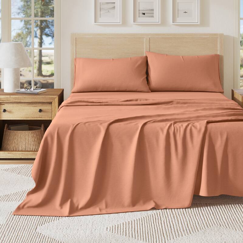 Linery & Co. Heathered Melange Cotton Jersey Knit Sheet Set - California King - Terracotta