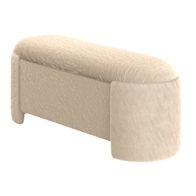 Mid-Century Modern Imitation Fur Storage Ottoman - Dark Beige