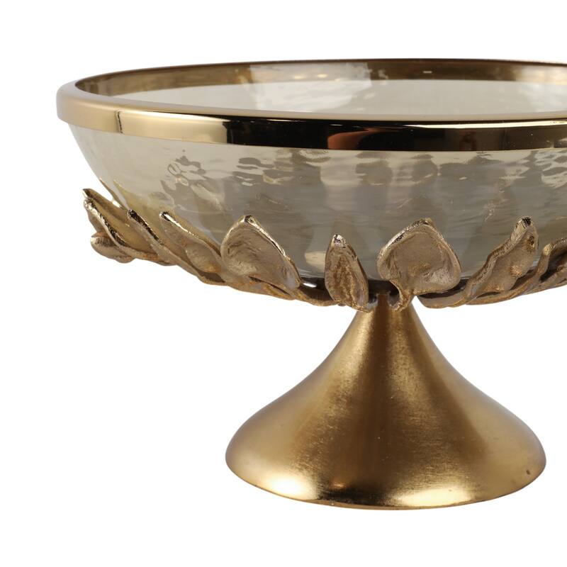 Glass Metal Bowl with Pedestal Base Modern Decorative - 8" Gold - 13" x 13" x 8"