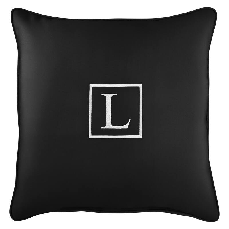 Monogram Corded Single Square Pillow by Havenside Home - "L" - Black