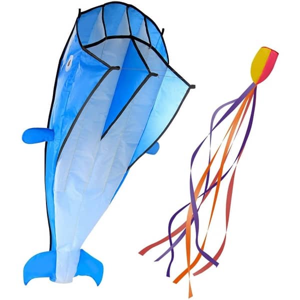 slide 2 of 13, 3D Kite Huge Frameless Soft Parafoil Giant Dolphin Blue Teens - Blue Dolphin