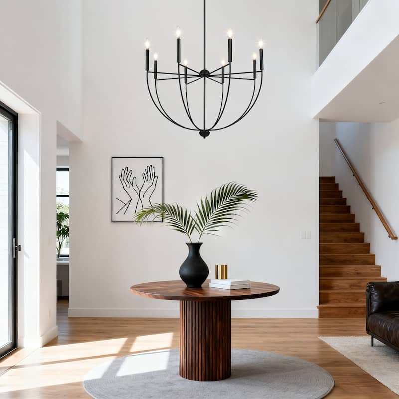 Modern 8-Light Matte Black Chandelier with Bowl-Shape for Dining Room - 35 " × 23.6 "