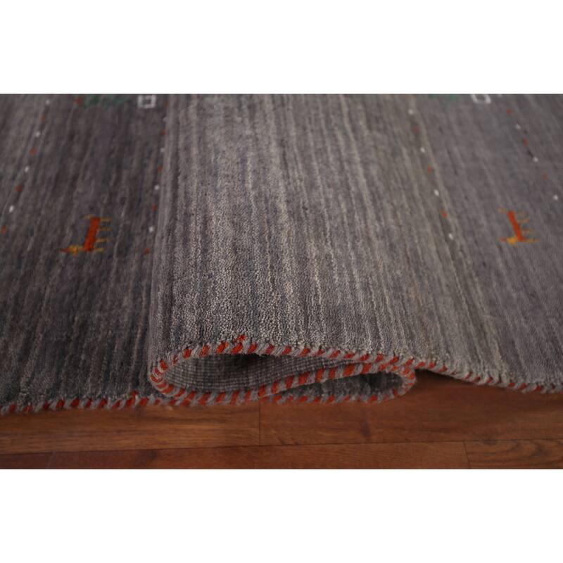 Gray & Brown Striped Gabbeh Indian Area Rug Handmade Wool Carpet - 8'2"x 9'6"