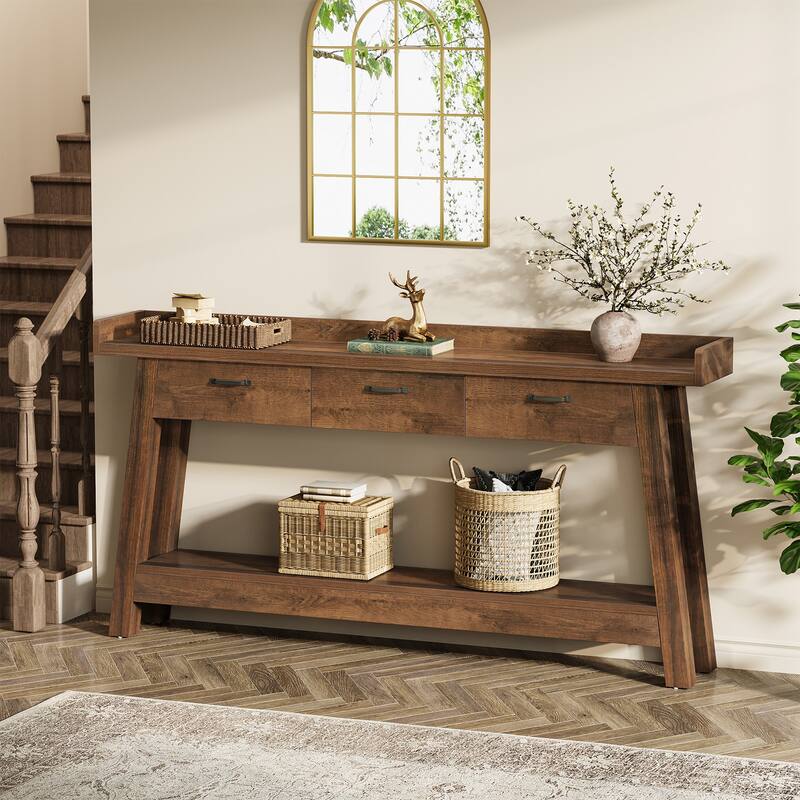70.9'' Long Console Table with 3-Drawer, 2-Tier SofaTable for Entryway