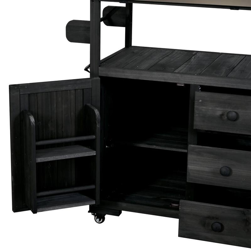 65" Outdoor Potting Bench with Stainless Steel Top, Rolling Garden Workstation with Hutch & Storage