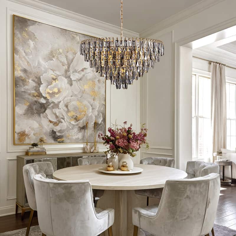 32" Grey Modern Crystal Chandelier Round Crystals Chandeliers 8-Tier Crystal Pendant Light 9-Light for Dining Room Living Room