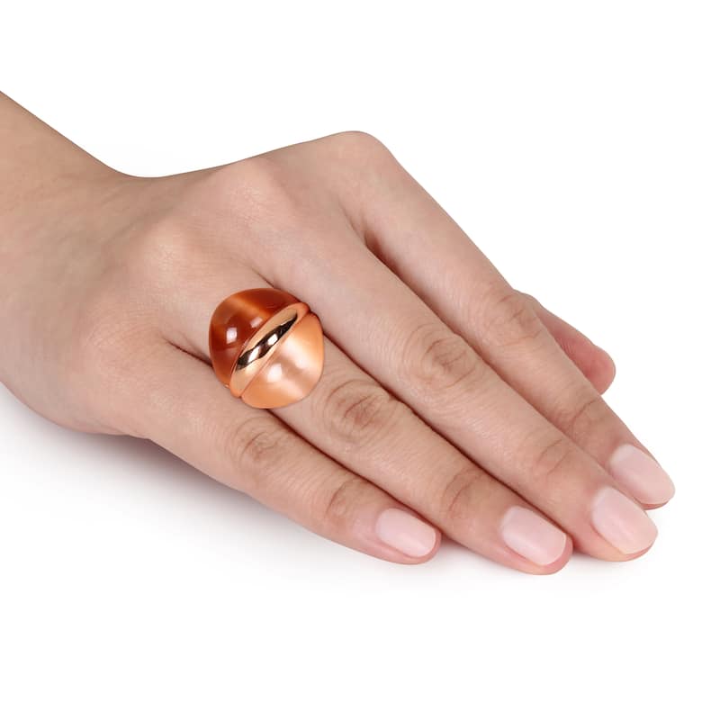 Miadora 27ct TGW Champagne and Coffee Simulated Cat Eye Ring in Rose Plated Sterling Silver