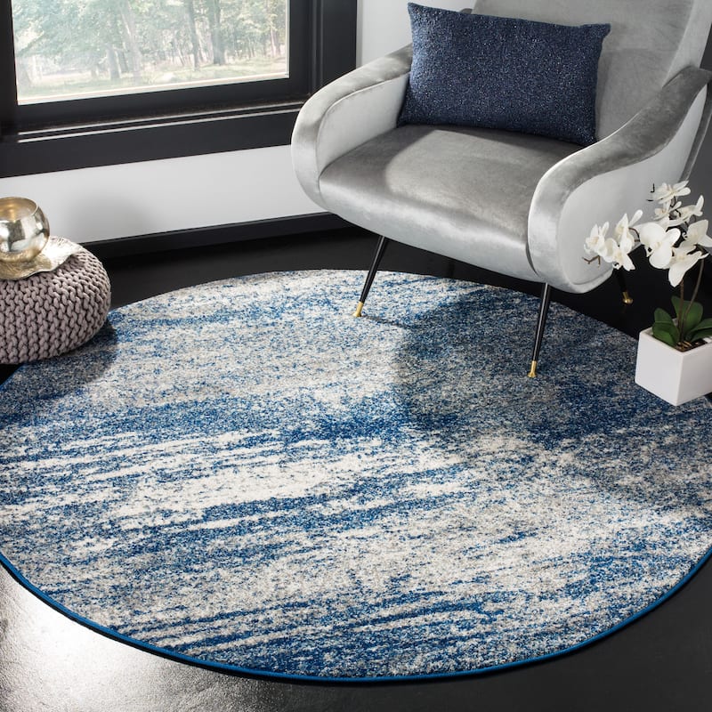 SAFAVIEH, Evoke Yukako Modern Abstract Distressed Rug - 11' Round - Navy/Ivory