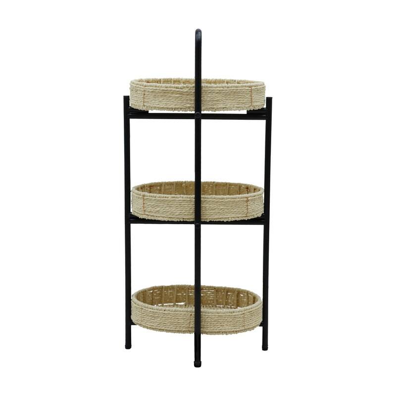 3 Tiers Tray Tables Paper Rope Woven Side Table for Living Room Kitchen Oval Storage Basket Small Shelves