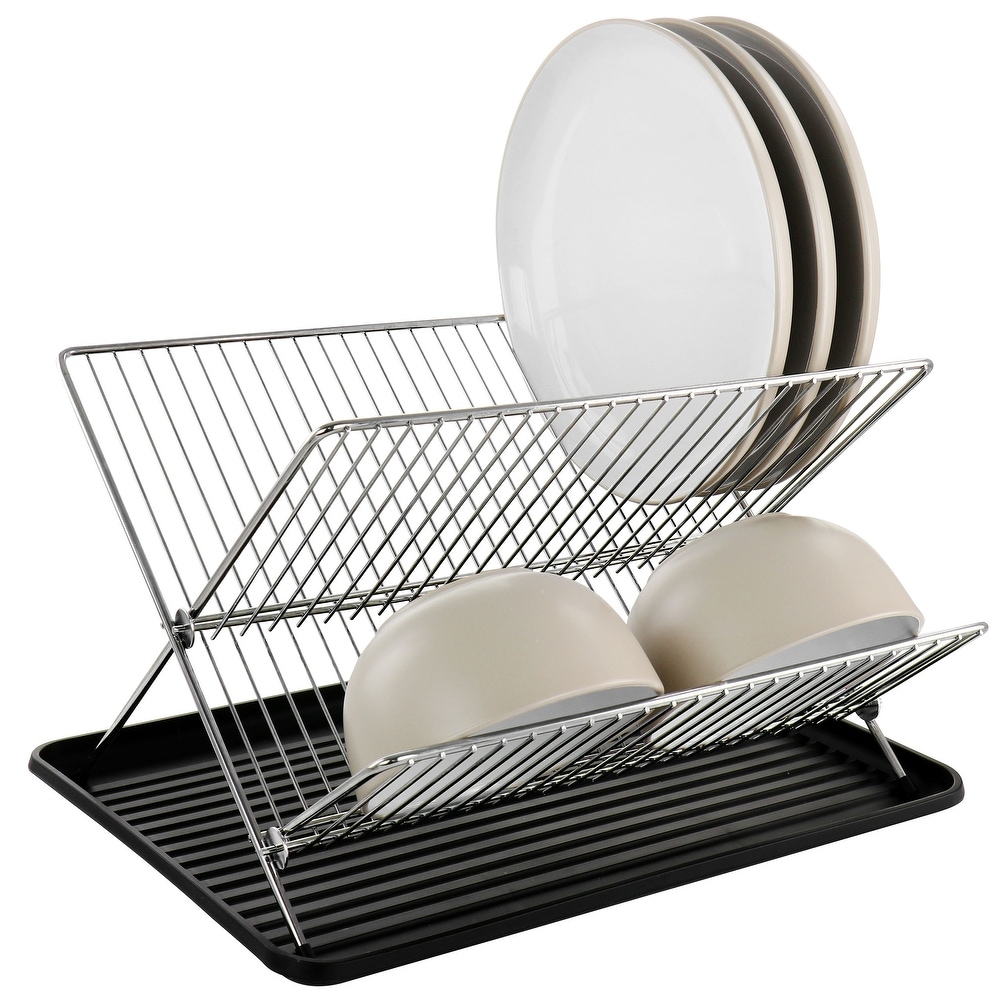Megacasa Dish Drying Rack, Metel 2-Tier Dish Rack Utensil Holder Kitchen Black