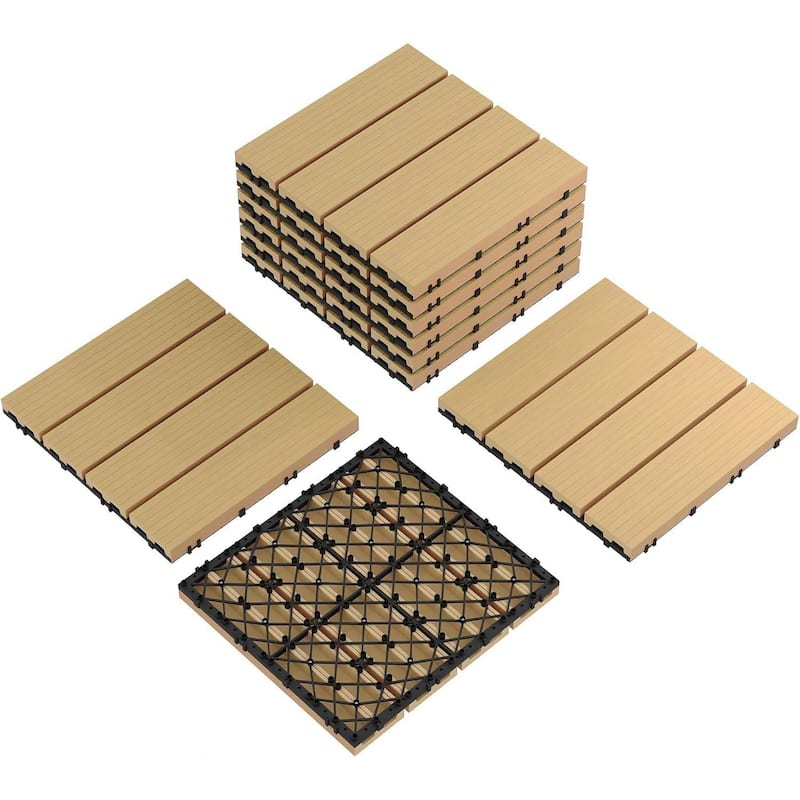 9-Pack 12"X12" Interlocking Patio Flooring Tiles for Patio, Balcony, Porch, Poolside - Brown