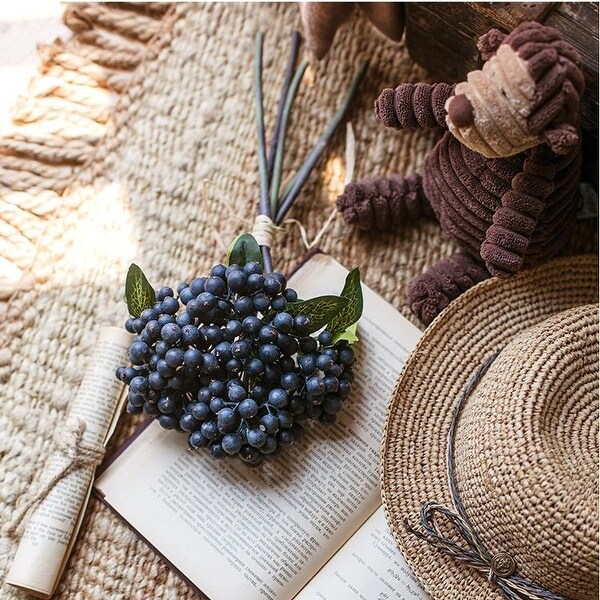 RusticReach Artificial Black Berry Bunch 11" Tall - Blue