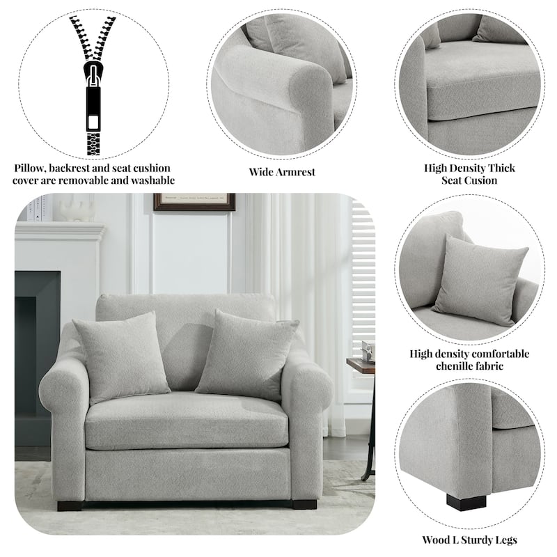 Roomfitters 44.5" Oversized Chenille Armchair, Chair and a Half Single Sofa for Bedroom or Living Room