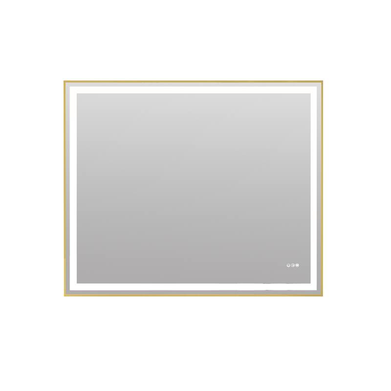 Topcraft Gold Framed Tempered Glass Mirror with Dual LED Strip Lighting - 48*40