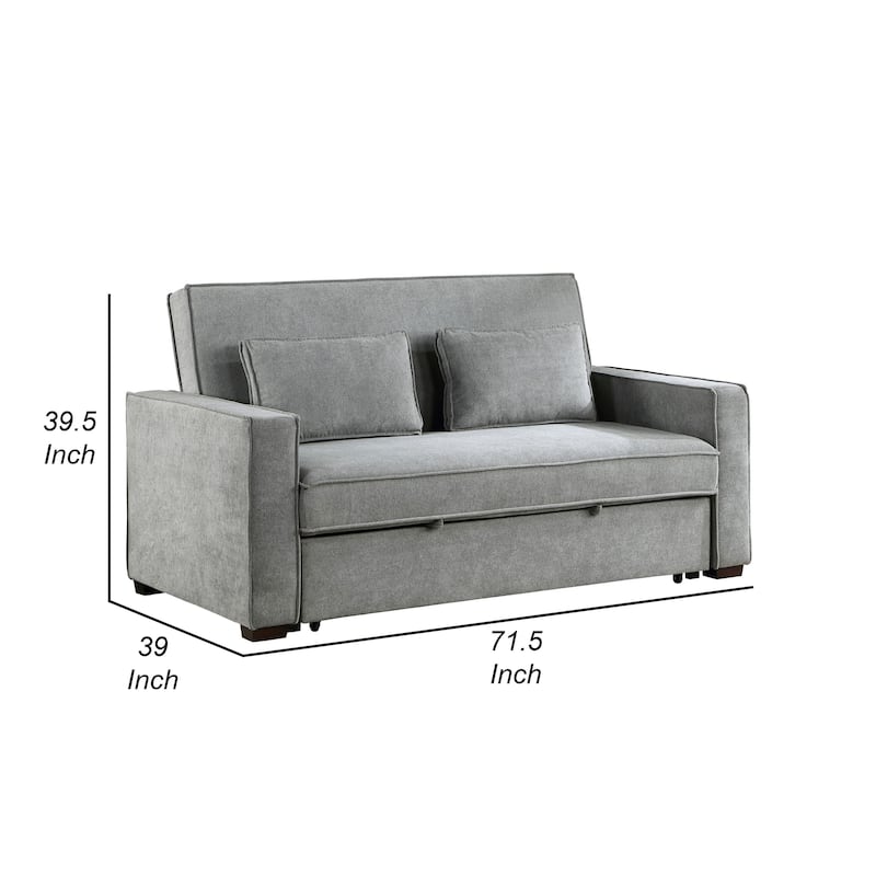 Malti 77 Inch Sofa with Pull Out Bed, Gray Polyester, 2 Pillows, Solid Wood