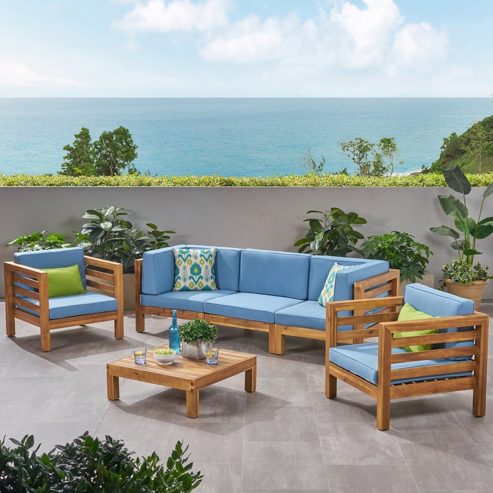 Oana Outdoor 5-seat Acacia Sofa and Club Chair Chat Set by Christopher Knight Home
