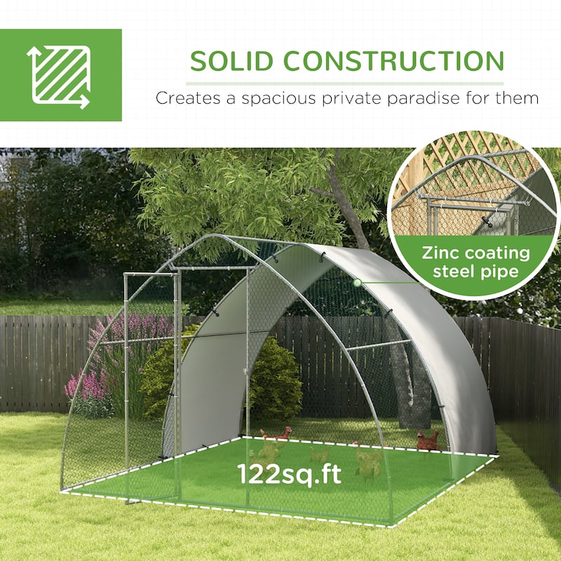 PawHut Chicken Run, Large Metal Chicken Coop with Waterproof and Anti-UV Cover, Walk in Poultry Cage Outdoor for 8-12 Chickens