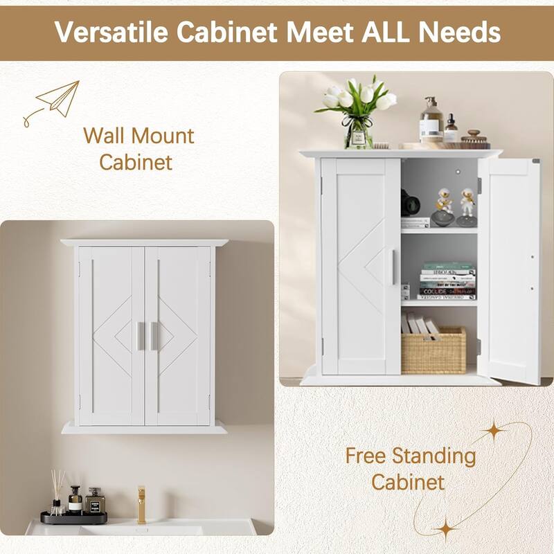 VECELO Small Coffee Bar Cabinet Kitchen Storage Cabinet Farmhouse Buffet Sideboard with Door and Adjustable Shelf Accent Cabinet