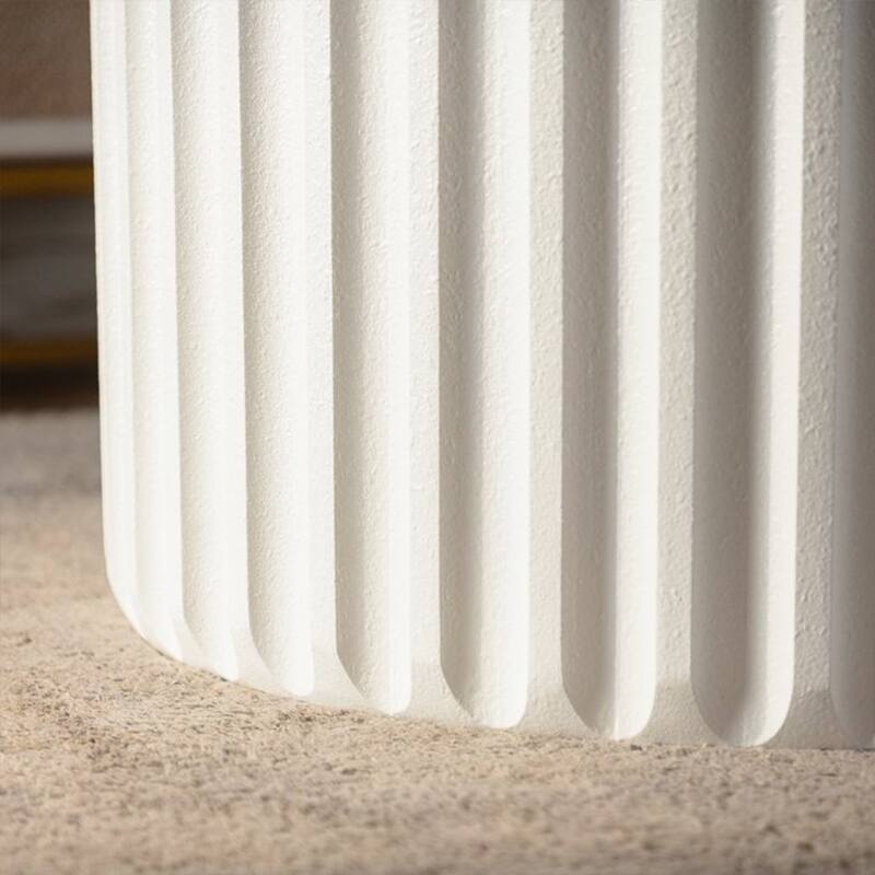 White Scalloped Round Coffee Table Set: Nesting Design - Cream White