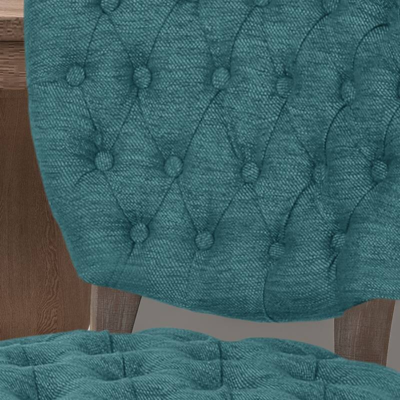 Modern Button Tufted Stitched Dining Chair with Distressed Finish and Rubberwood Curled Legs, for Dining Rooms, Set of 2
