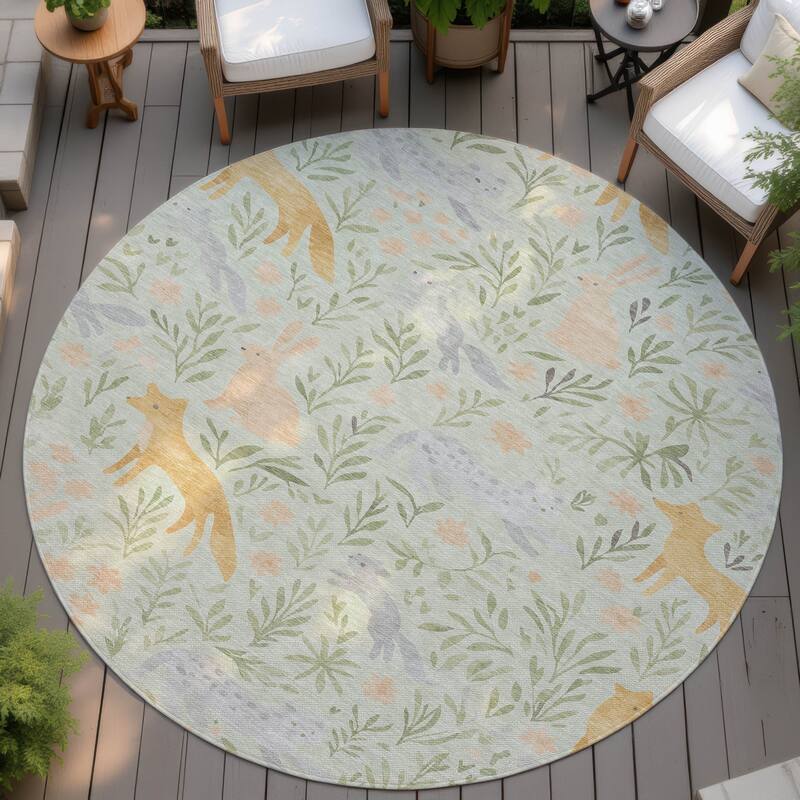 Machine Washable Indoor/ Outdoor Whimsy Foxy Chantille Rug - Mint - 8' x 8'