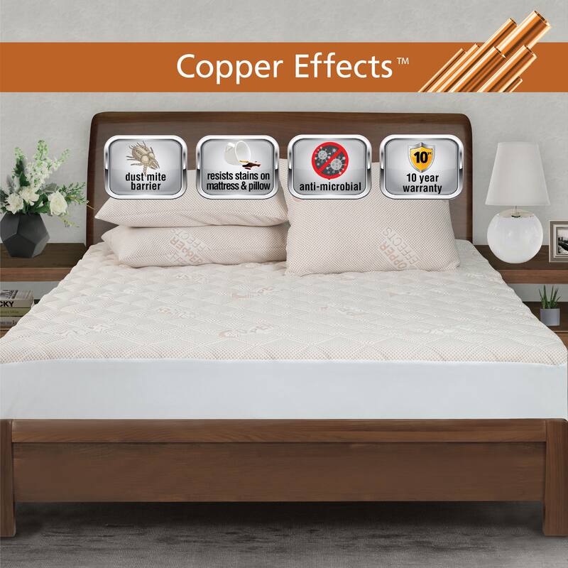 All-In-One Copper Effects Antimicrobial Fitted Mattress Pad - White