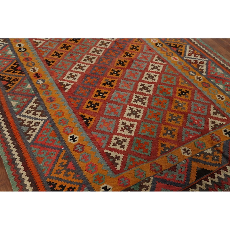 Vegetable Dye Kilim Qashqai Nomadic Persian Vintage Wool Carpet - 5'5"x 8'11"
