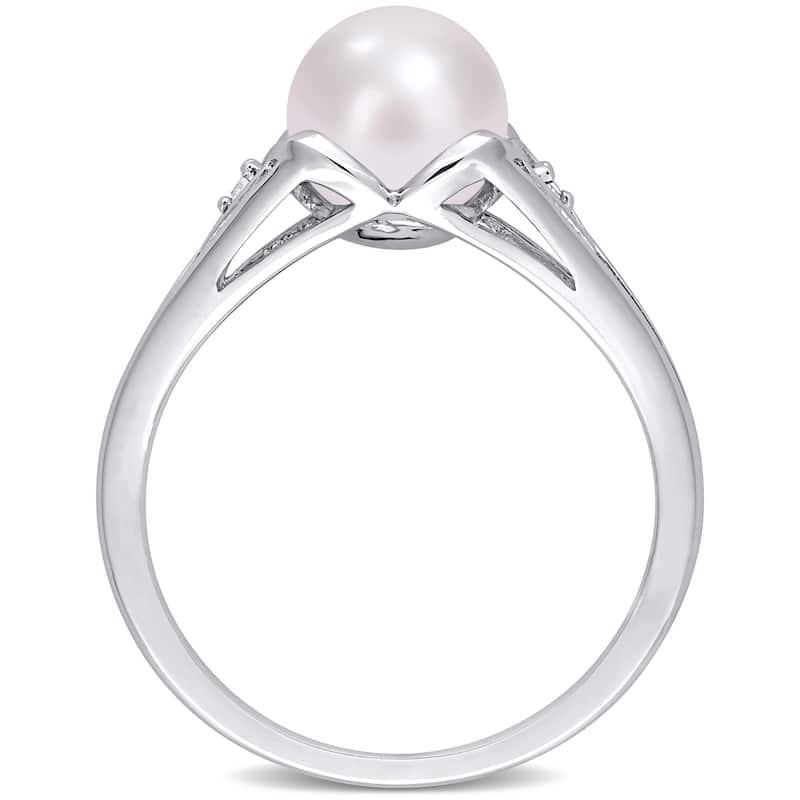 Miadora Sterling Silver Cultured FW Pearl & Diamond Accent Solitaire Split Shank Ring (7-7.5mm)